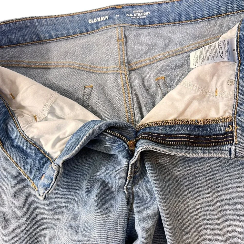 Old Navy High Rise OG Straight Jeans Size 12 Light Wash Denim Stretch Womens - Picture 6 of 12